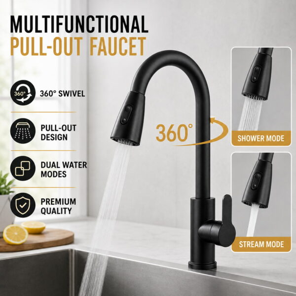 Stainless Steel Dual Mode Pull Out Kitchen Faucet