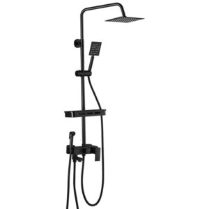 Black Shower Set Pressure Boost Home Use Exposed Rainfall Shower Mixer System 3/4 Function