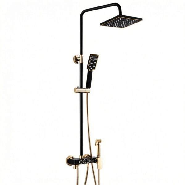 Solid Brass Thermostatic Shower Set Push Button Rainfall Shower Mixer System 4 Function
