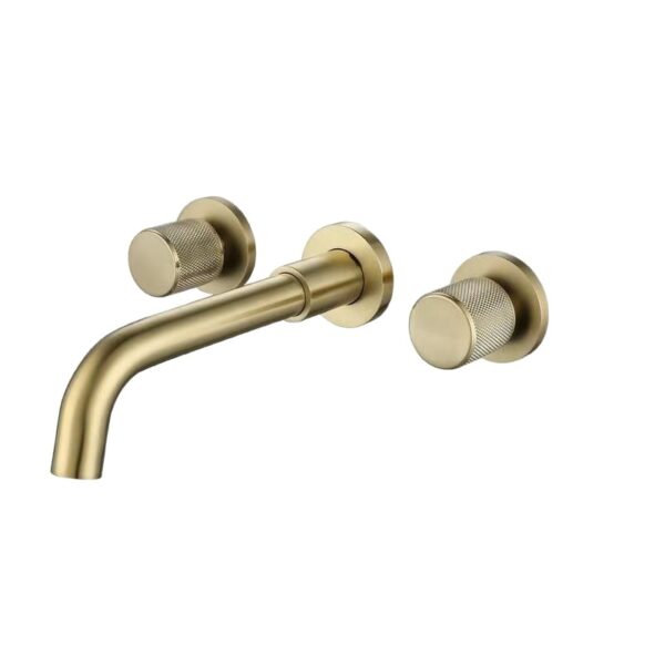 Solid Brass Dual Handle Wall Mounted Basin Faucet Concealed In-Wall Bathroom Mixer Tap PVD Plated