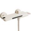 Cream Waterfall Bathtub Faucet with Built-In Shelf Deck Mounted Tub Filler 3-Function Hand Shower