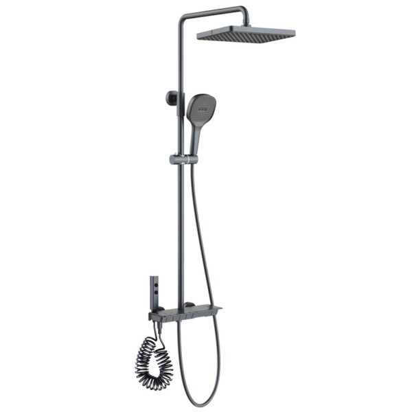 01_main_gunmetal_thermostatic 2027 New 40°C Thermostatic Shower System Piano Key 4-Function Solid Brass Rainfall Shower Set with Shelf