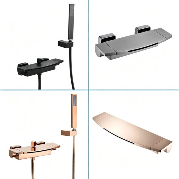 Solid Brass Waterfall Bathtub Faucet Deck Mounted Tub Filler with Handheld Shower Dual Handle