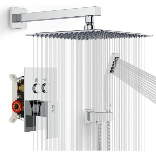 Solid Brass Concealed Shower System In-Wall Push Button Rainfall Shower Set Luxury