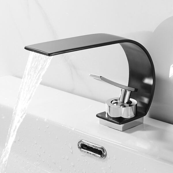 Solid Brass Waterfall Basin Faucet Single Handle Wide Spout Bathroom Mixer Tap