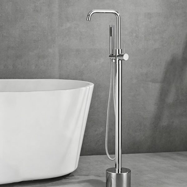 Solid Brass Freestanding Bathtub Faucet Floor Mounted Tub Filler with Handheld Shower