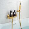 Solid Brass Waterfall Bathtub Faucet Deck Mounted Tub Filler with Handheld Shower Dual Handle