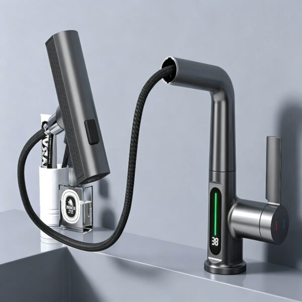 Smart Digital Pull-Out Basin Faucet with Temperature Display