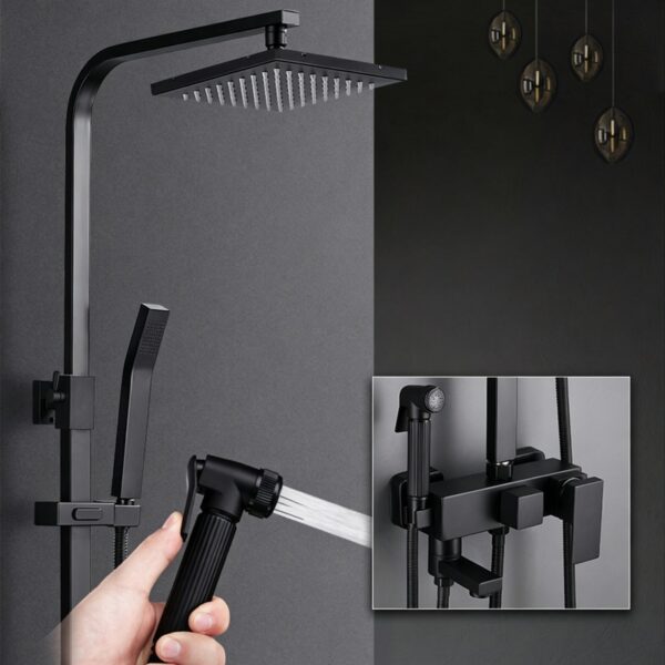 03_scene_handheld_sprayer Black Shower Set Pressure Boost Home Use Exposed Rainfall Shower Mixer System 3/4 Function