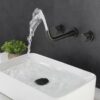 Solid Brass Dual Handle Wall Mounted Basin Faucet Concealed In-Wall Bathroom Mixer Tap PVD Plated