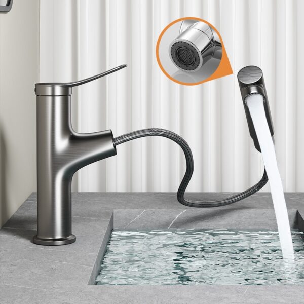 Solid Brass 3-Way Pull Out Basin Faucet Single Handle Hot & Cold Bathroom Mixer Tap