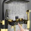 Solid Brass Thermostatic Shower Set Push Button Rainfall Shower Mixer System 4 Function