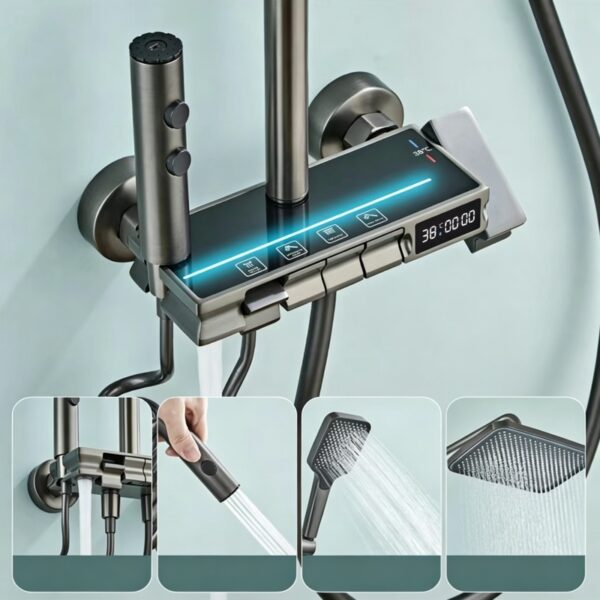 Thermostatic Shower Set with Digital Display LED Solid Brass 4 Function Concealed Shower System