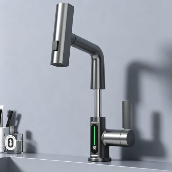 Smart Digital Pull-Out Basin Faucet with Temperature Display