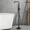 Solid Brass Freestanding Bathtub Faucet Floor Mounted Tub Filler with Handheld Shower