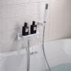 Solid Brass Waterfall Bathtub Faucet Deck Mounted Tub Filler with Handheld Shower Dual Handle