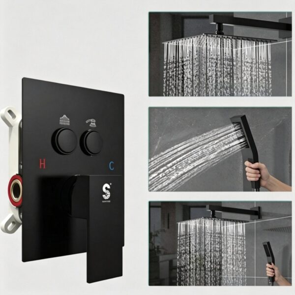 Solid Brass Concealed Shower System In-Wall Push Button Rainfall Shower Set Luxury