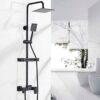 Solid Brass Thermostatic Shower Set Push Button Rainfall Shower Mixer System 4 Function