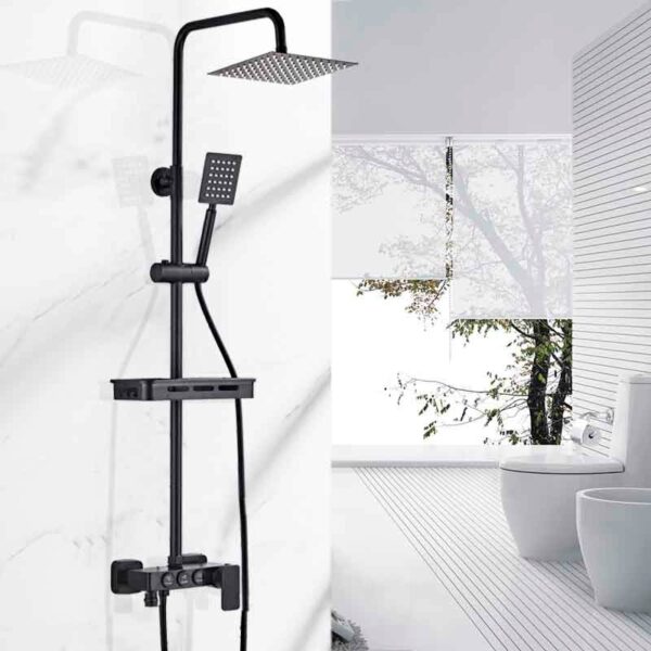 Solid Brass Thermostatic Shower Set Push Button Rainfall Shower Mixer System 4 Function