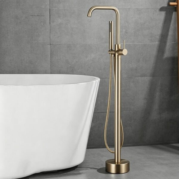 Solid Brass Freestanding Bathtub Faucet Floor Mounted Tub Filler with Handheld Shower
