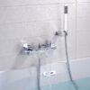 Solid Brass Waterfall Bathtub Faucet Deck Mounted Tub Filler with Handheld Shower Dual Handle