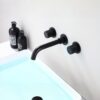 Solid Brass Dual Handle Wall Mounted Basin Faucet Concealed In-Wall Bathroom Mixer Tap PVD Plated
