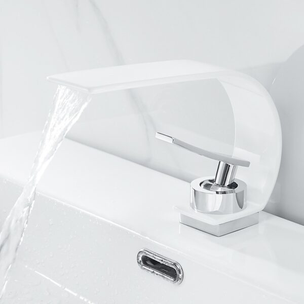Solid Brass Waterfall Basin Faucet Single Handle Wide Spout Bathroom Mixer Tap
