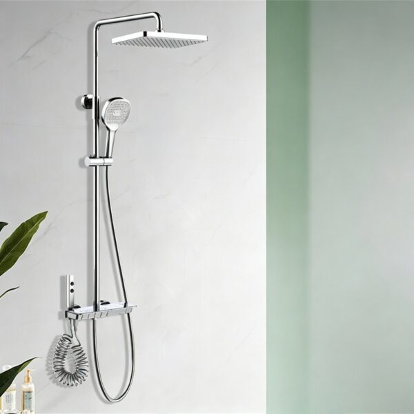 06_color_chrome_thermostatic 2027 New 40°C Thermostatic Shower System Piano Key 4-Function Solid Brass Rainfall Shower Set with Shelf