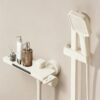 Cream Waterfall Bathtub Faucet with Built-In Shelf Deck Mounted Tub Filler 3-Function Hand Shower