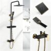 Solid Brass Thermostatic Shower Set Push Button Rainfall Shower Mixer System 4 Function