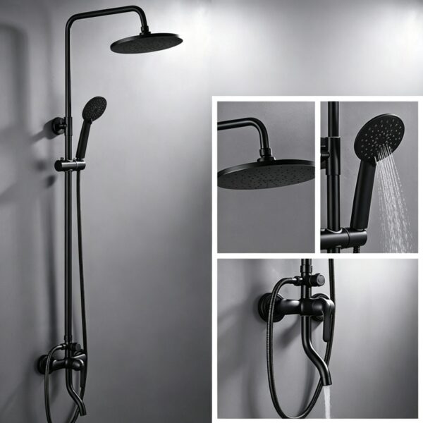06_model_three_mode_round Black Shower Set Pressure Boost Home Use Exposed Rainfall Shower Mixer System 3/4 Function