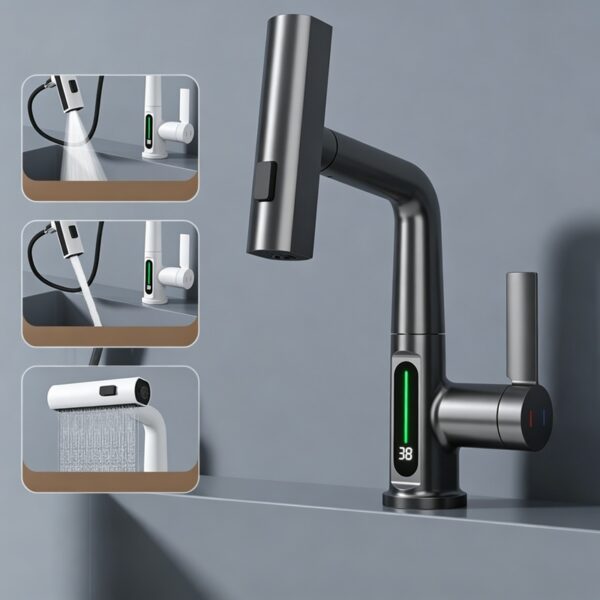 Smart Digital Pull-Out Basin Faucet with Temperature Display