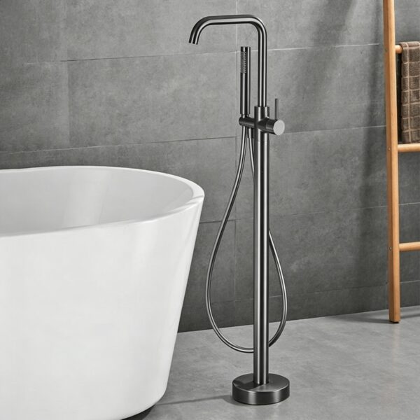 Solid Brass Freestanding Bathtub Faucet Floor Mounted Tub Filler with Handheld Shower