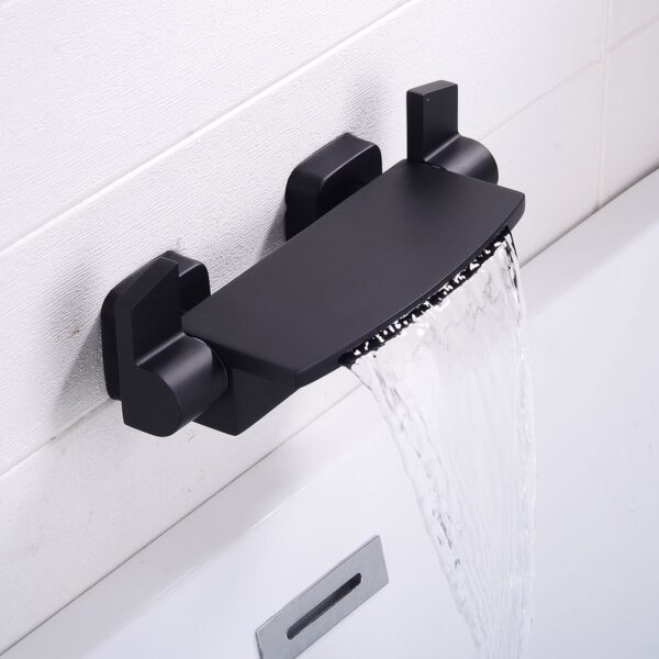 Solid Brass Waterfall Bathtub Faucet Deck Mounted Tub Filler with Handheld Shower Dual Handle