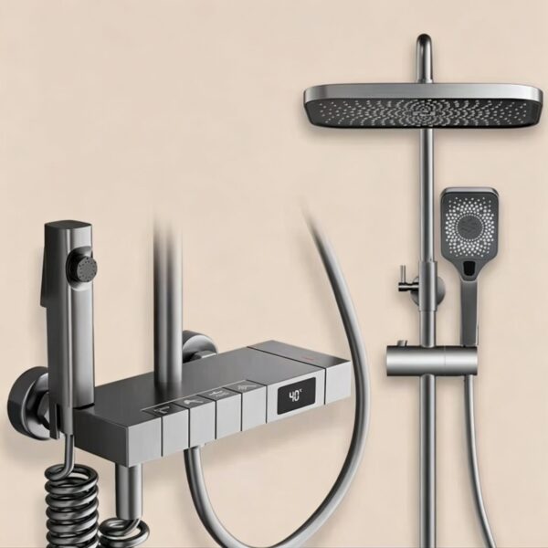 Thermostatic Shower Set with Digital Display LED Solid Brass 4 Function Concealed Shower System