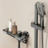 Cream Waterfall Bathtub Faucet with Built-In Shelf Deck Mounted Tub Filler 3-Function Hand Shower