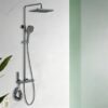 07_color_gunmetal_thermostatic 2027 New 40°C Thermostatic Shower System Piano Key 4-Function Solid Brass Rainfall Shower Set with Shelf