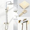 Solid Brass Thermostatic Shower Set Push Button Rainfall Shower Mixer System 4 Function