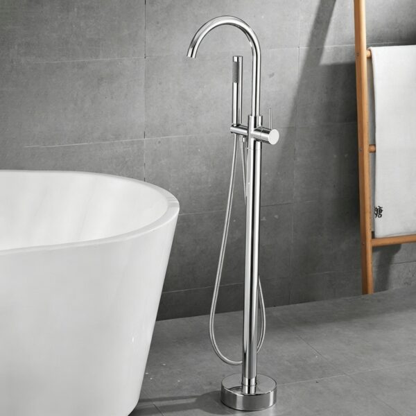Solid Brass Freestanding Bathtub Faucet Floor Mounted Tub Filler with Handheld Shower