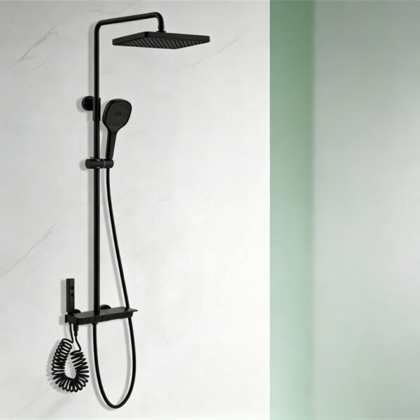 08_color_black_thermostatic 2027 New 40°C Thermostatic Shower System Piano Key 4-Function Solid Brass Rainfall Shower Set with Shelf