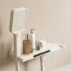 Cream Waterfall Bathtub Faucet with Built-In Shelf Deck Mounted Tub Filler 3-Function Hand Shower