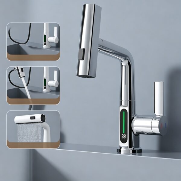 Smart Digital Pull-Out Basin Faucet with Temperature Display