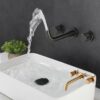 Solid Brass Dual Handle Wall Mounted Basin Faucet Concealed In-Wall Bathroom Mixer Tap PVD Plated