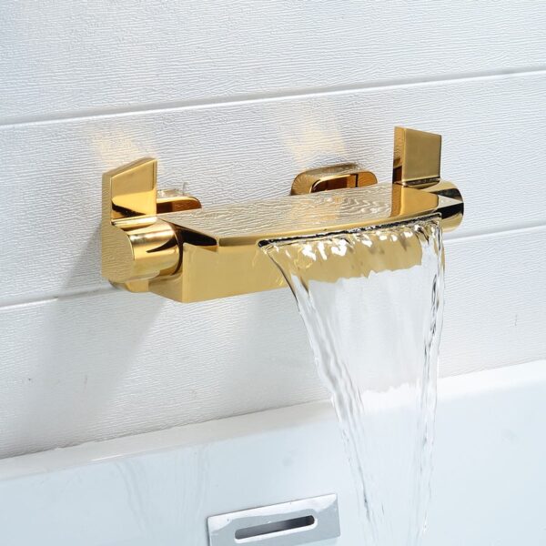 Solid Brass Waterfall Bathtub Faucet Deck Mounted Tub Filler with Handheld Shower Dual Handle