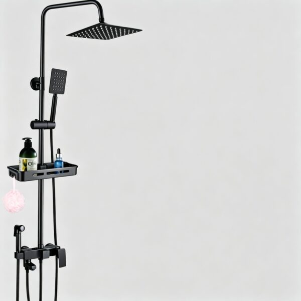 09_model_D2_square_head Black Shower Set Pressure Boost Home Use Exposed Rainfall Shower Mixer System 3/4 Function
