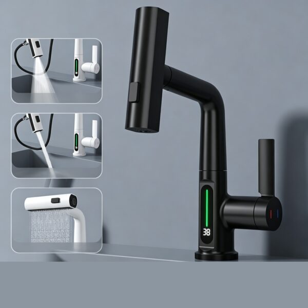 Smart Digital Pull-Out Basin Faucet with Temperature Display