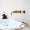 Solid Brass Dual Handle Wall Mounted Basin Faucet Concealed In-Wall Bathroom Mixer Tap PVD Plated