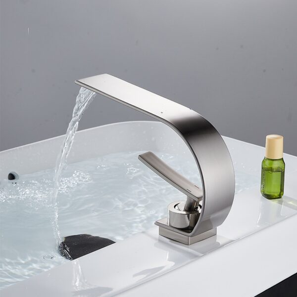 Solid Brass Waterfall Basin Faucet Single Handle Wide Spout Bathroom Mixer Tap