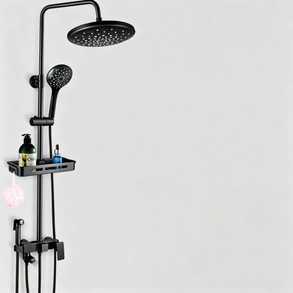 10_model_D4_three_handheld Black Shower Set Pressure Boost Home Use Exposed Rainfall Shower Mixer System 3/4 Function