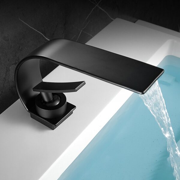 Solid Brass Waterfall Basin Faucet Single Handle Wide Spout Bathroom Mixer Tap